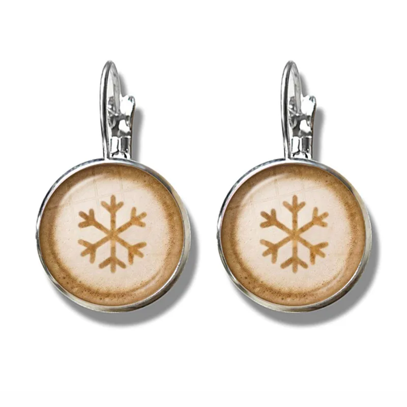 Coffee Latte Carving Love Heart Art Glass Cabochon Earrings Chocolate Printing Four Leaf Clover Cat Charm Jewelry For Women Girl | Украшения