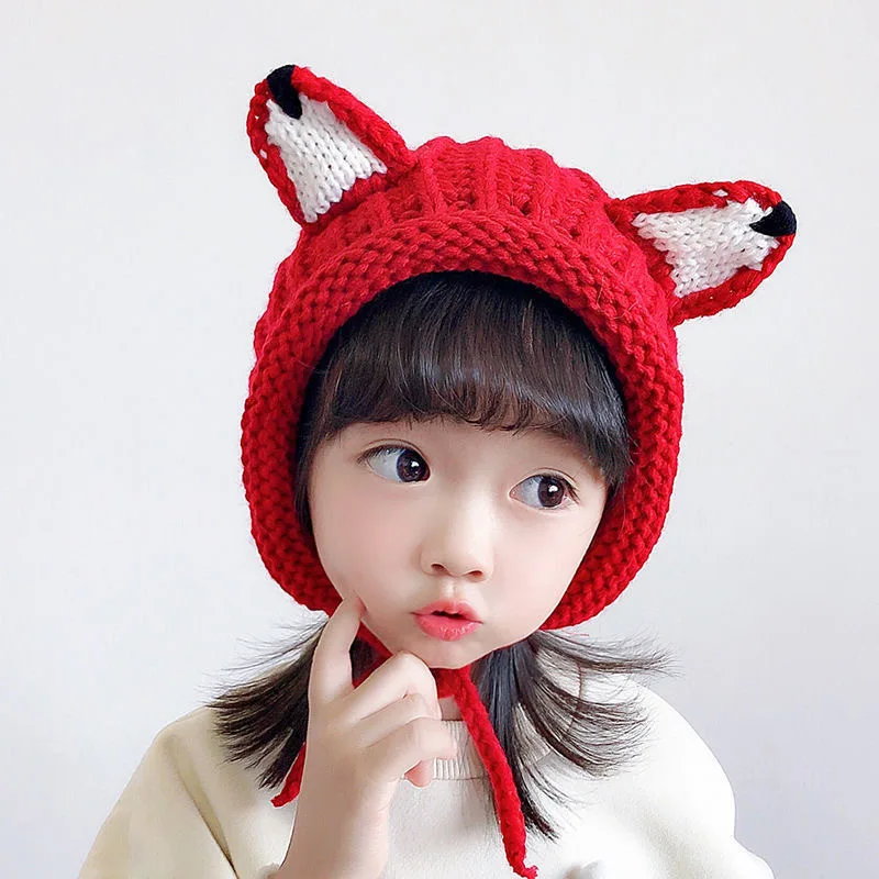 Зимняя вязаная шапка с изображением лисы для маленьких девочек аксессуары детей