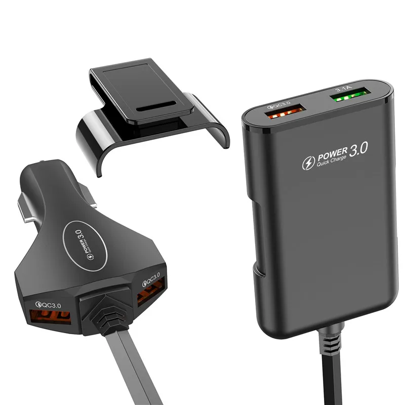 1PC USLION, мульти USB, 4 порта, QC 3,0, автомобильное зарядное устройство, быстрая зарядка, телефон, быстрая зарядка, передний задний сиденье, зажим, зарядный адаптер, портативная вилка для iPhone - Тип штекера: 1PC