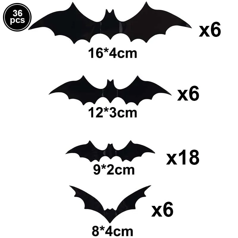 

36X Halloween Bats Stickers Halloween 3D Bats Decor 4 Different Sizes Scary Bats Decals for Halloween Party Home Door Wall Decor