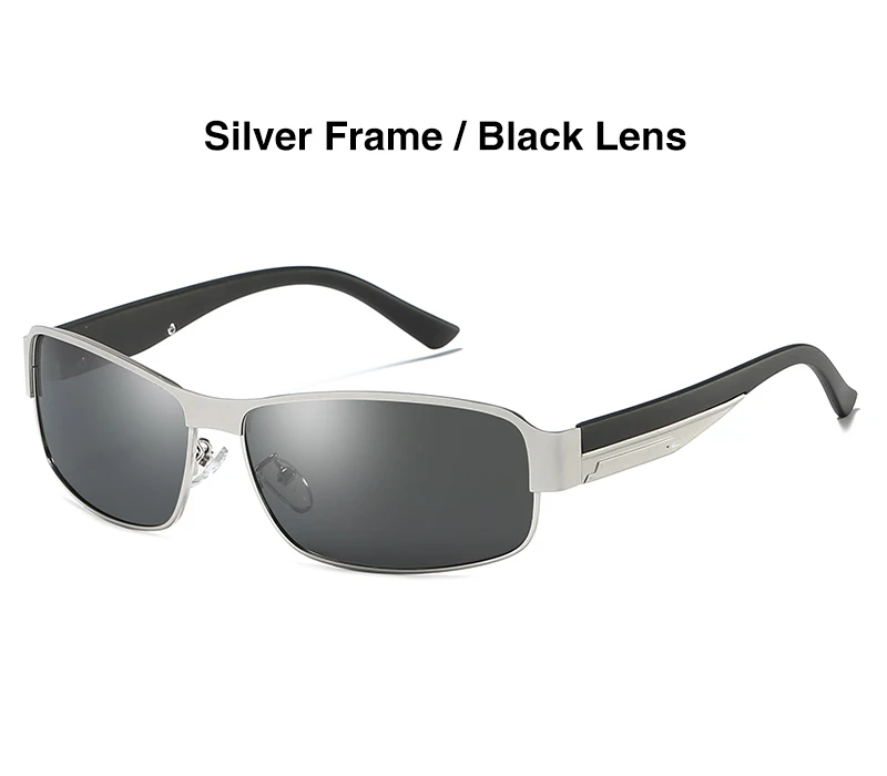 Silver Black AORON Мужские поляризационные солнцезащитные очки мужские прямоугольные солнцезащитные очки UV400 сплав Металлические очки - Цвет линз: Silver Black