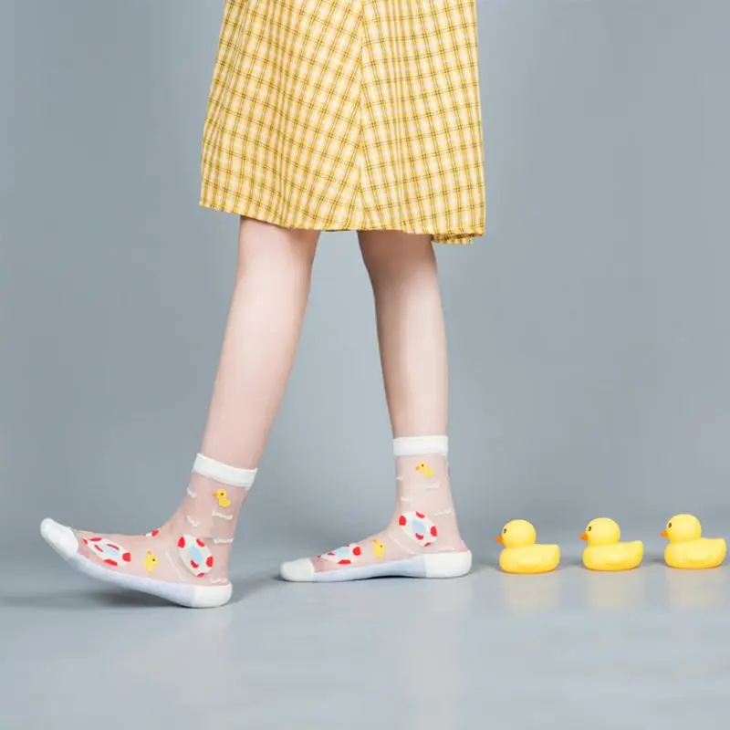 

Women Sheer Crystal Fiber Crew Socks Cartoon Colorful Fruits Harajuku Hosiery