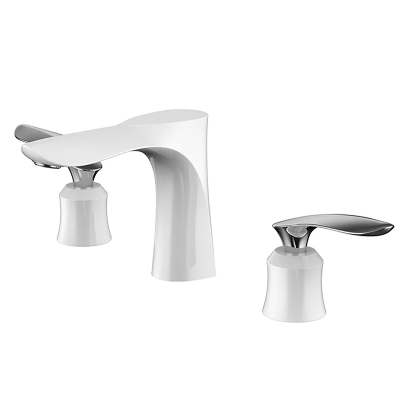 

White Deck Mounted Bathtub Faucet Set 3 Holes Widespread Tub Mixer Bathroom Goose Neck Bath Shower Set with Hand shower 0152