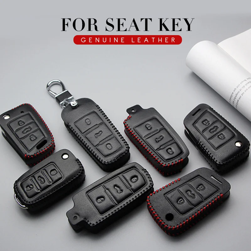 

Leather Car Key Case Cover For Seat Leon 2 MK2 MK3 1M MK1 5F ST Altea Arona Ateca Ibiza fr Toledo Cordoba Key Ring Shell Styling