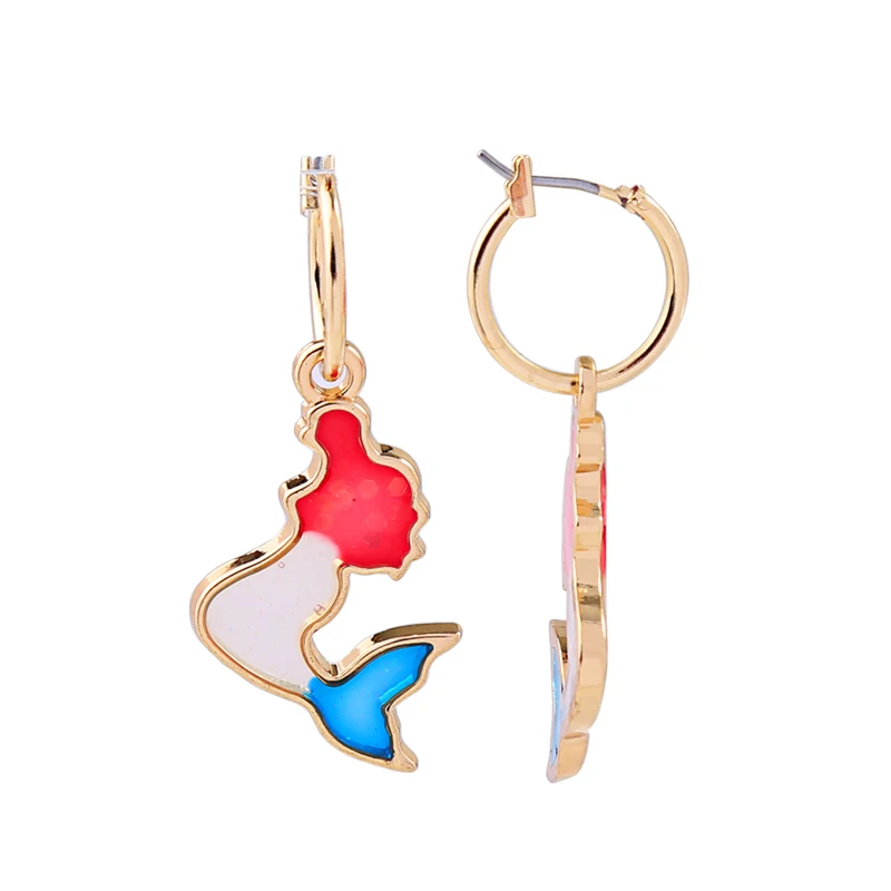 Серьги-русалки из эпоксидной смолы Золотые серьги-подвески в сказочном стиле для