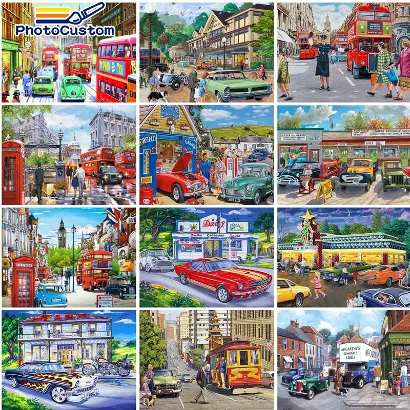 

PhotoCustom City Car paints By Numbers 60x75cm Landscpe Wall decor Picture By Number Art Diy Gift on Canvas