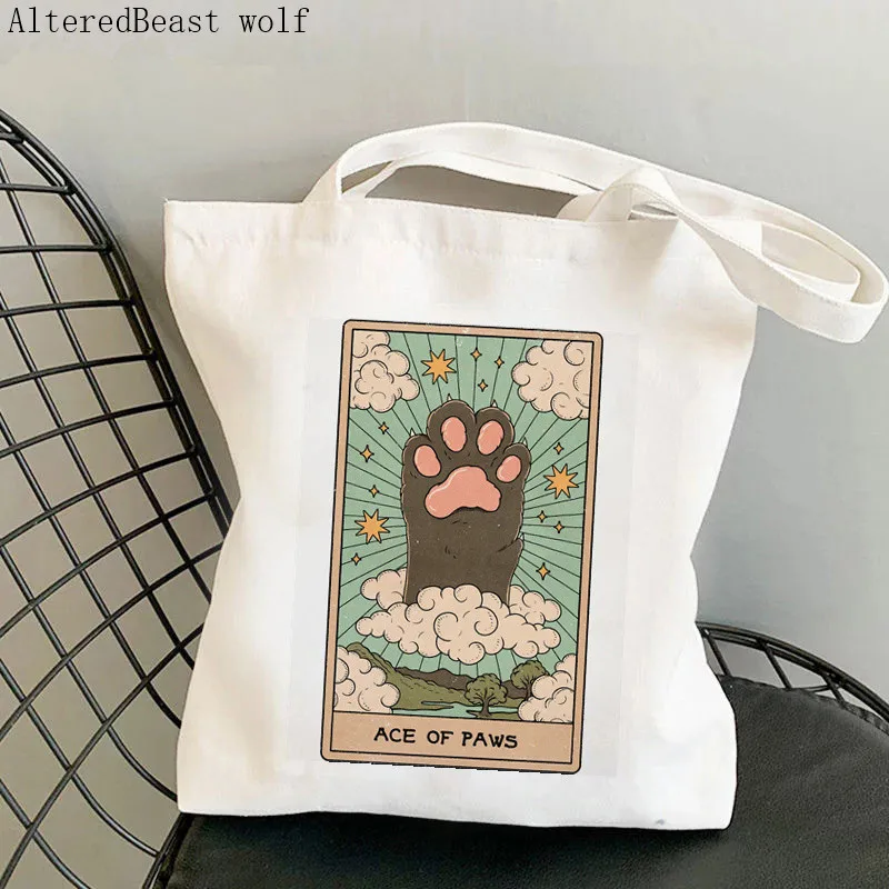 

Women Shopper bag Ace of cat Paws Tarot Kawaii Bag Harajuku Shopping Canvas Shopper Bag girl handbag Tote Shoulder Lady Bag