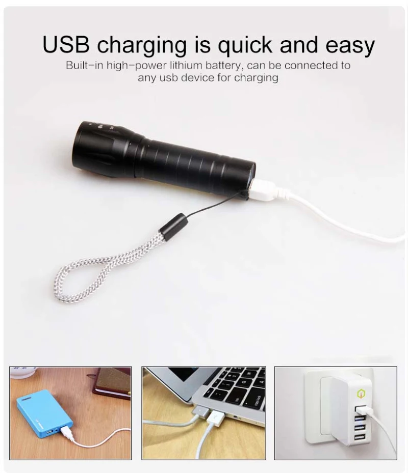 XPE + COB USB светодиодный светильник масштабируемый фонарь супер яркий ручной