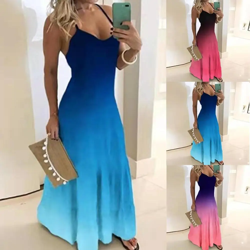 

2021 Summer Casual Women Maxi Dress Sexy Robe Floral Printed Long Dress Sleeveless V-neck Plus Size Women Dress Loose Vestidos