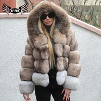 2021 winter new luxury real fox fur coat for women patchwork thick warm full pelt genuine fox fur jacket with hood women outwear