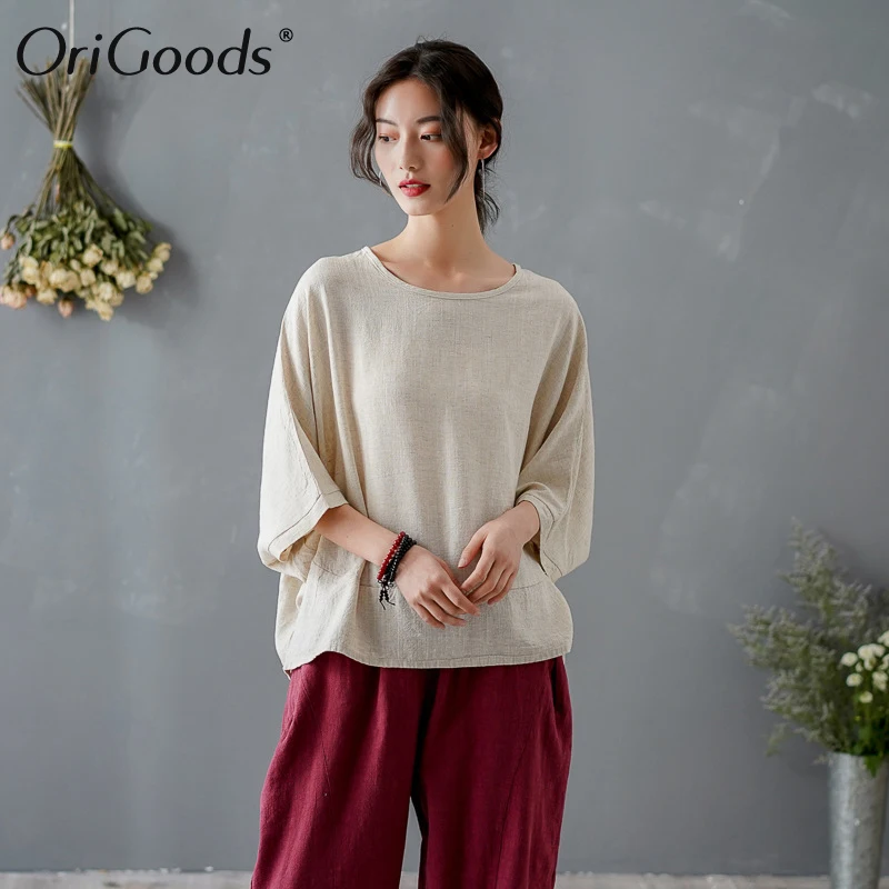 Оригинальная женская блузка 2020 летняя винтажная льняная однотонная Красная