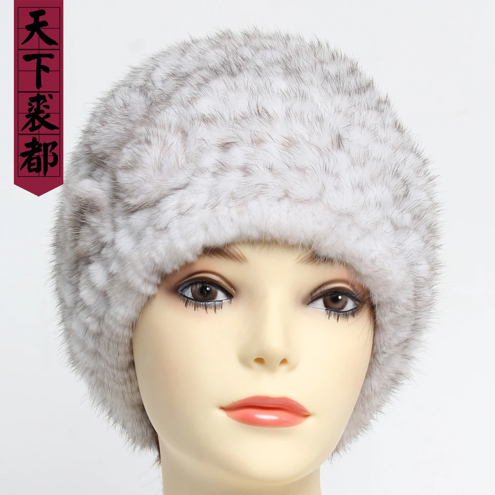 Новинка Зимняя Шапка-бини из натурального меха норки Русская женская вязаная