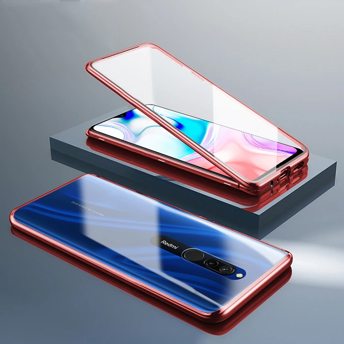 Красный Natrberg 360 Полный Чехол для Xiaomi Redmi 8 чехол магнитный металлический двойной закаленное стекло задняя крышка Жесткий чехол для Redmi 8A 8 A Pro Чехол - Цвет: Красный