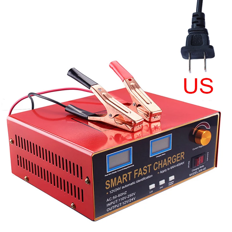 US 600W 12V 24V 6-400AH автомобиля Батарея Зарядное устройство 12A 25A AGM гель свинцово-кислотная литий ионный для автомобилей и мотоциклов мА/ч. аккумулятор Питание - Цвет: US