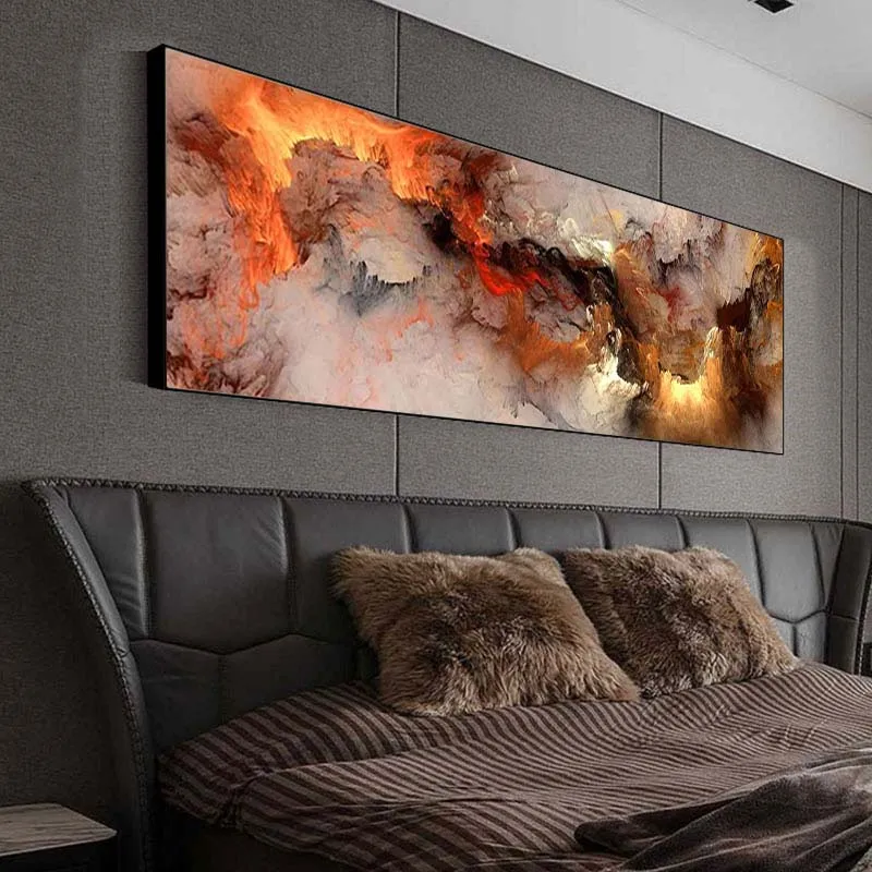 

Abstract Orange White Smoke Texture Canvas Nordic Poster Wall Picture for Living Room Painting Mural Modern Simple Room Decor