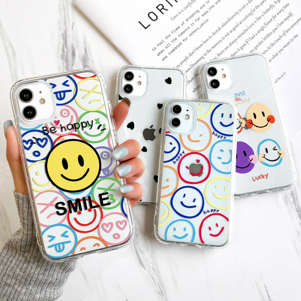 

Phone Case For iPhone 11 12 Pro Max 6 7 8 Plus X XS XR XSMax 12 Mini SE2020 Funny Smiling Face Clear Soft TPU Shockproof Cases