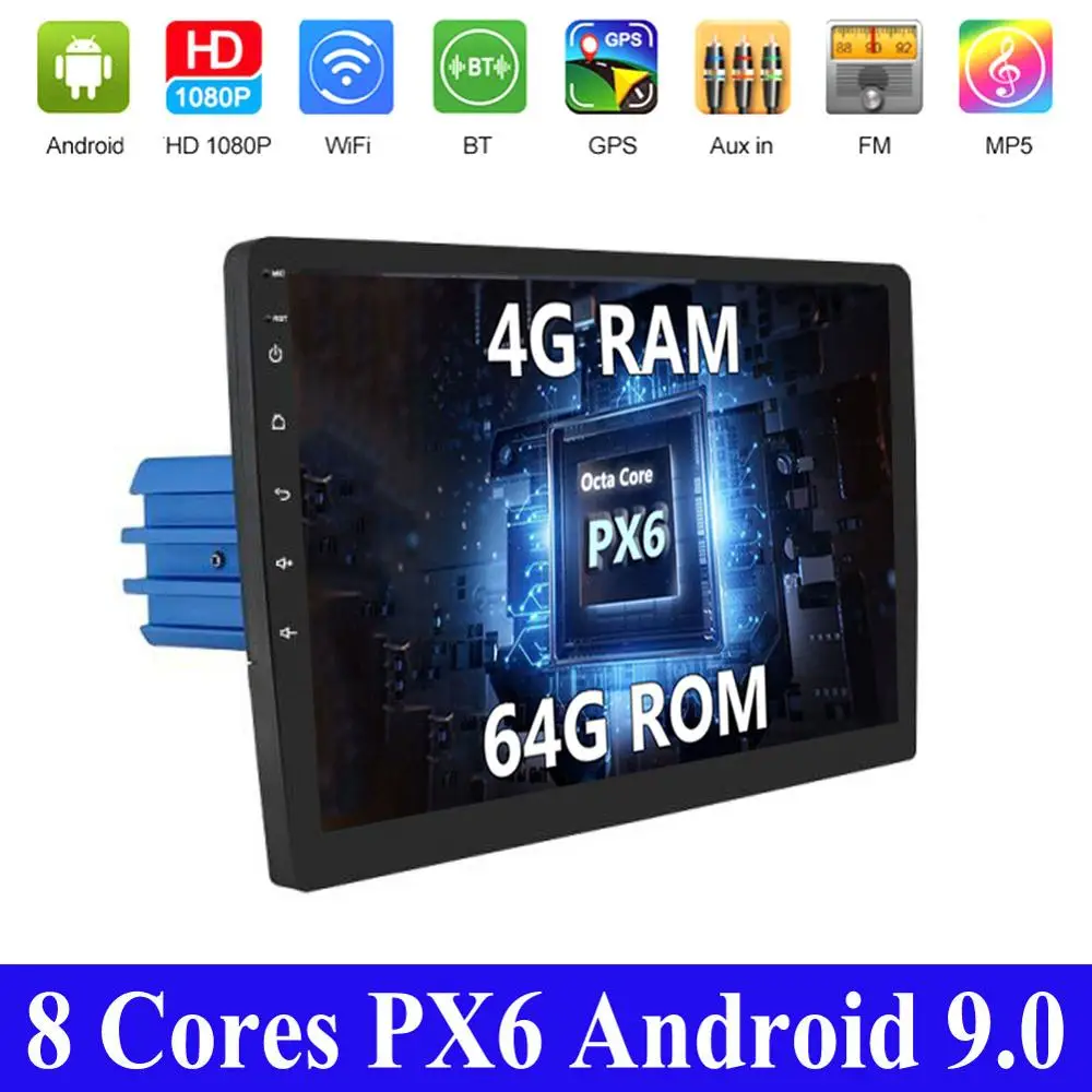 1 Din Octa Core Android 9,0 автомобильный мультимедиаплеер Универсальный gps навигации стерео радио PX6 WI-FI+ Bluetooth+ SWC+ HDMI 4G+ 64G RK3399