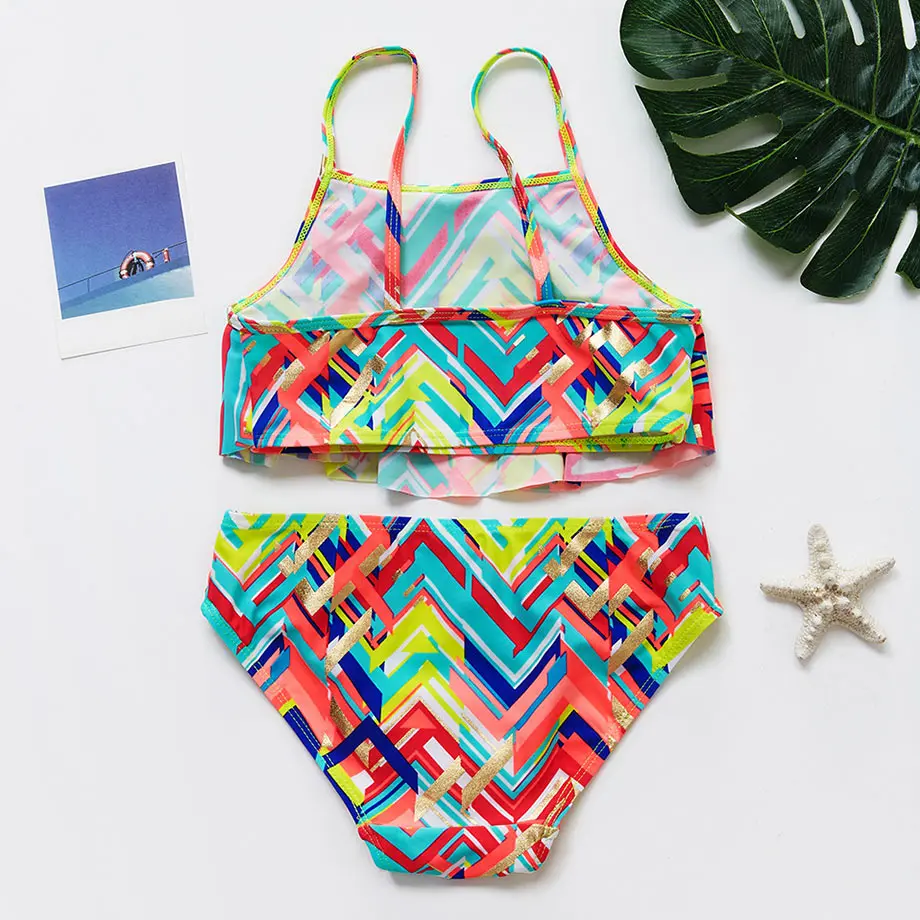 7 до 12 лет для девочек купальник детские купальники с принтом комплект бикини