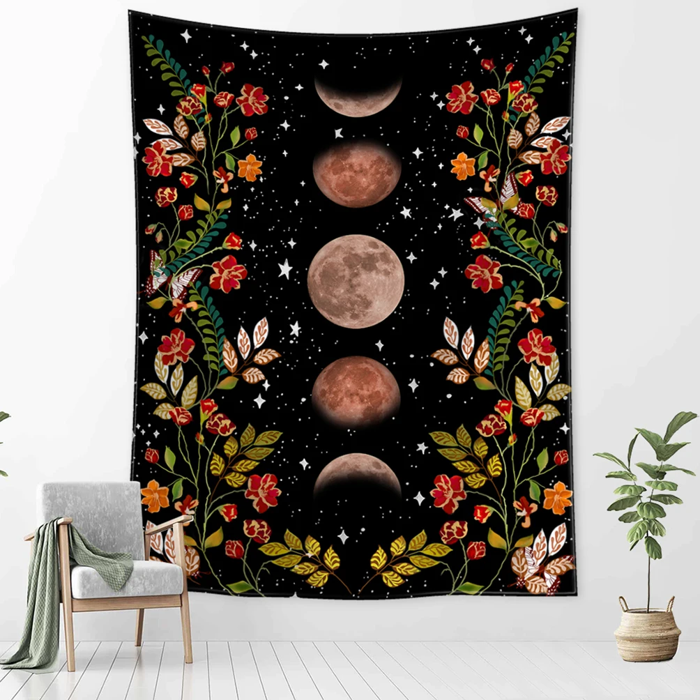 

Boho Psychedelic Moon Starry Tapestry Flower Wall Hanging Room Sky Carpet Dorm Tapestries Art Home Decoration