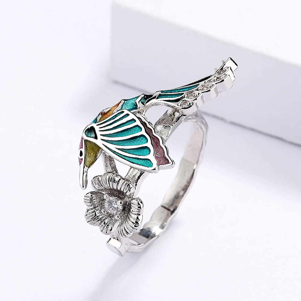 

HML&Creative New Hot Sale Hummingbird Epoxy Enamel Ring For Ladies Wedding Party Birthday Jewelry Gift