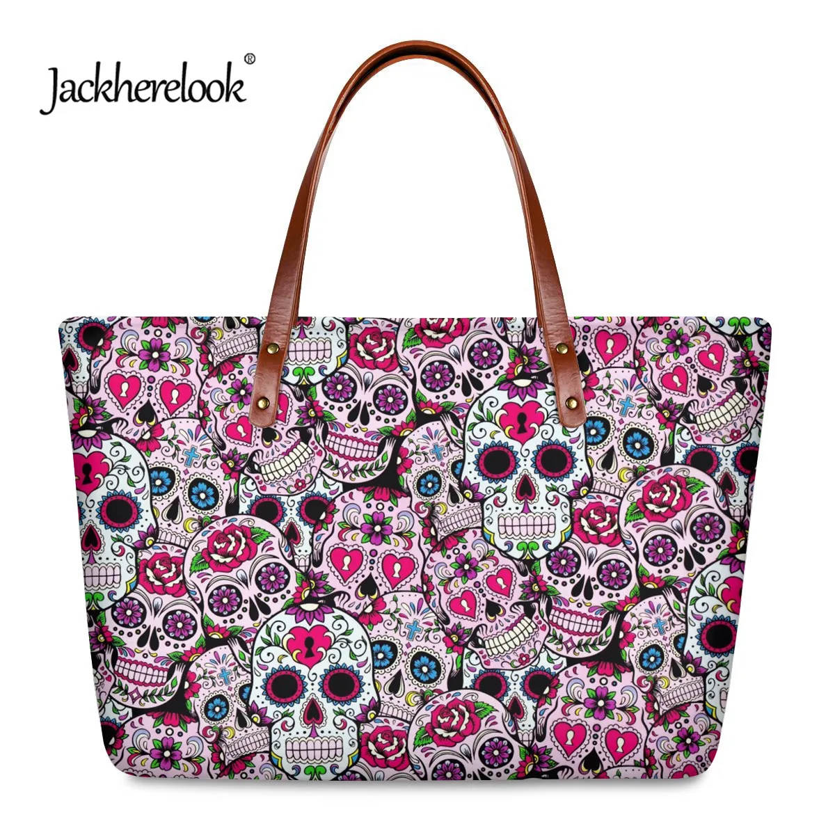 

Jackherelook, модная Женская дорожная сумка через плечо с изображением сахарного черепа, брендовая дизайнерская женская сумка, большая сумка-тоу...