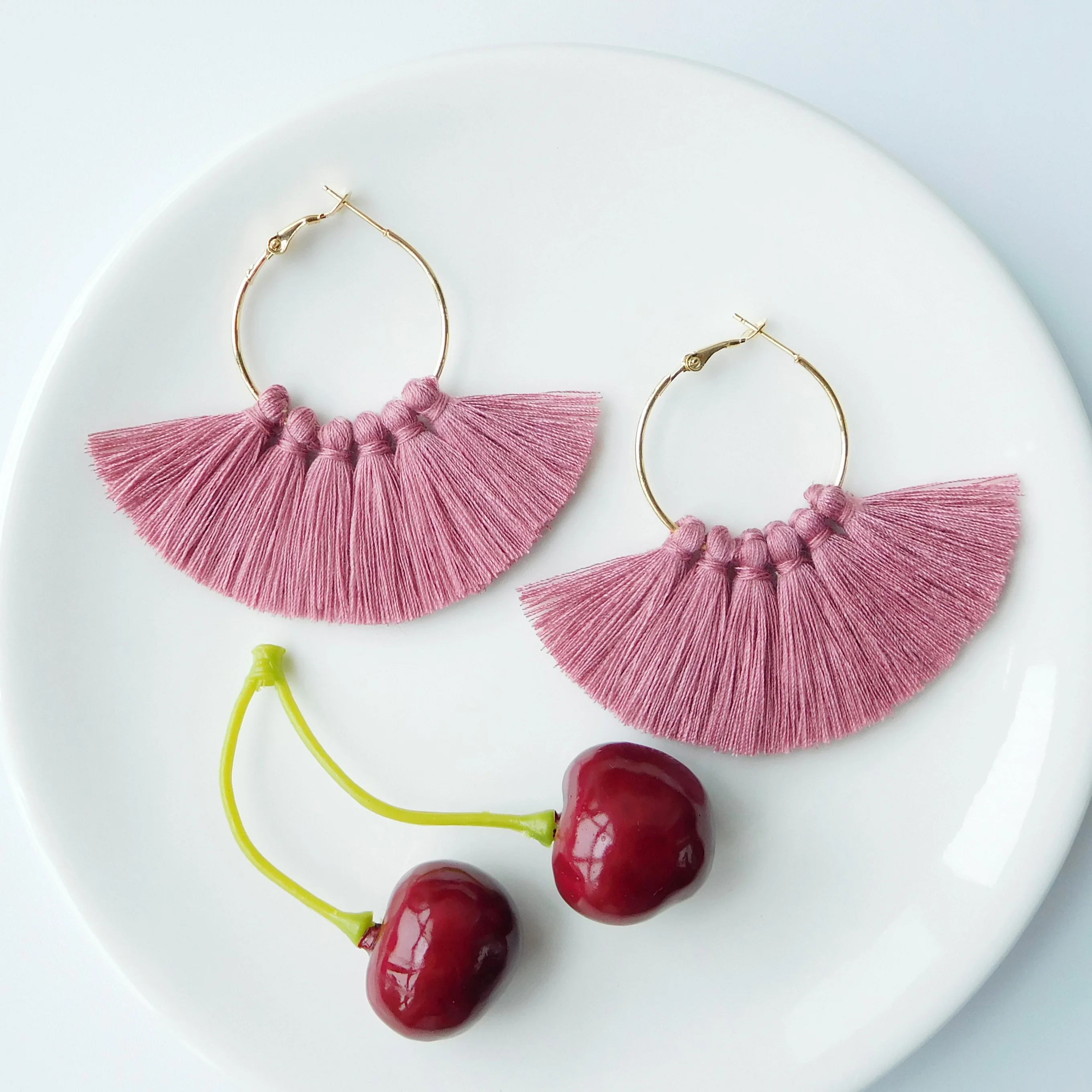 HC модные геометрические серьги с кисточками из хлопкового шнура женские