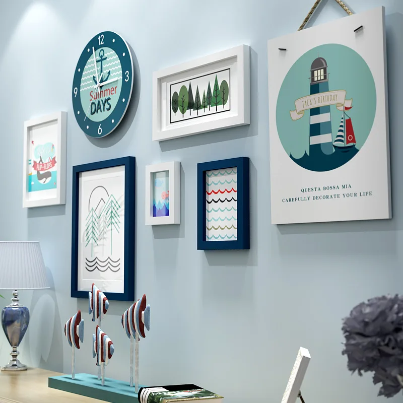 

Free Shiping Nordic Style Home Decor Wooden Wall Photo Frame Set With HD Pictures For Bedroom Living Room Family Wall Decoration