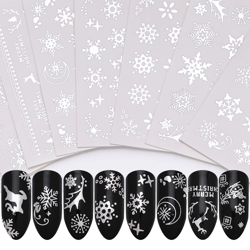 1 лист Рождество Хэллоуин Золотой Серебряный ноготь Водные Наклейки олень снег