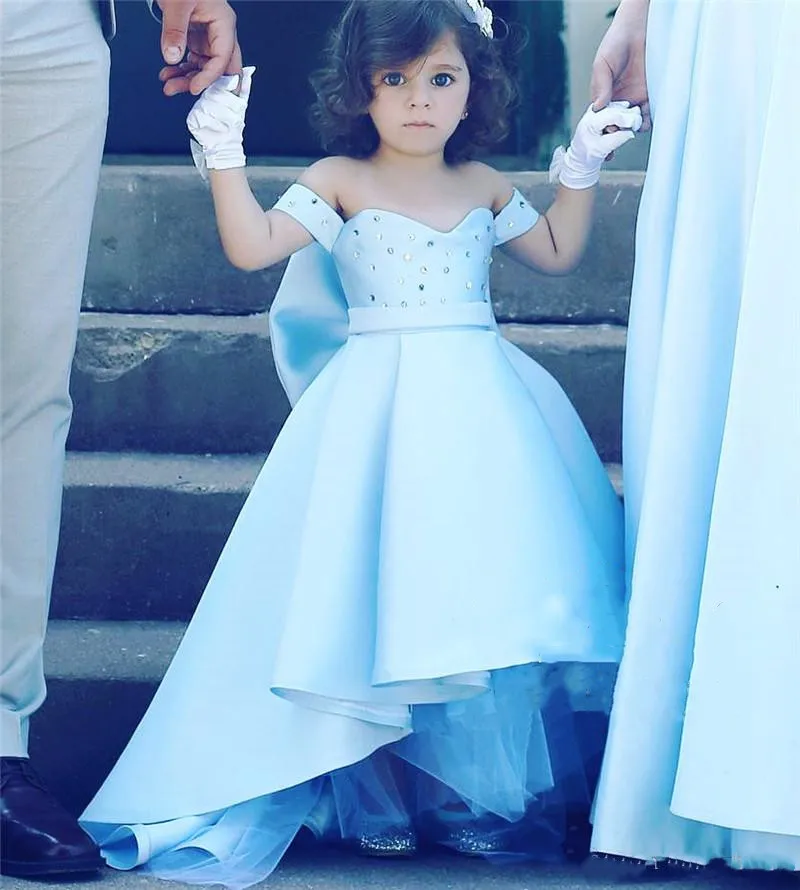 Высокий Низкий светильник синие нарядные платья для девочек с бантом размера