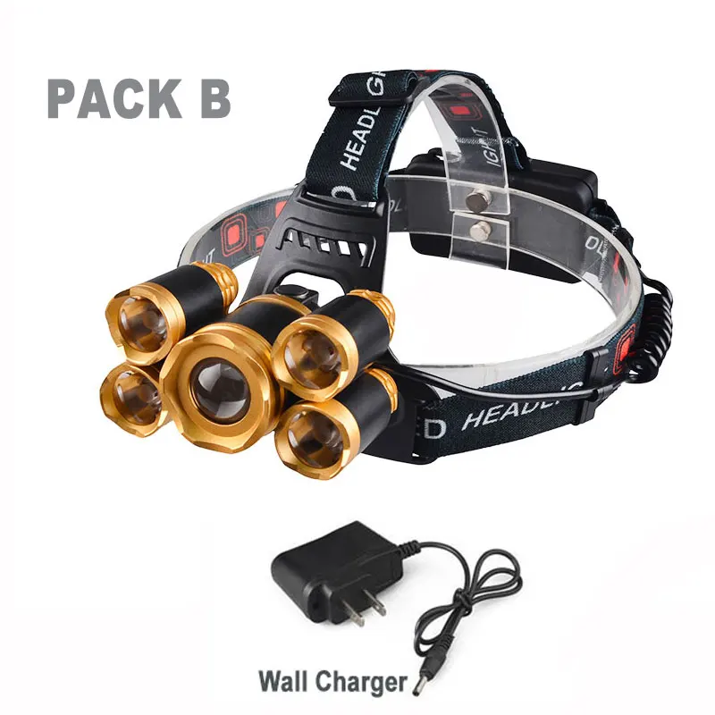 with charger TMWT 5 светодиодов Перезаряжаемые фары Масштабируемые T6 светодиодный налобный фонарь с usb кабель Зарядное устройство - Испускаемый цвет: with charger