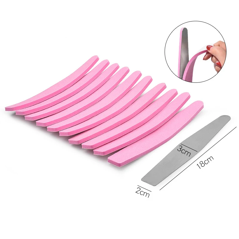 

10pcs Sandpaper Nail File Replacement With Metal Plate Pink Double-sided UV GEL Nail Polish Sanding Buffer Strips Manicure Tools