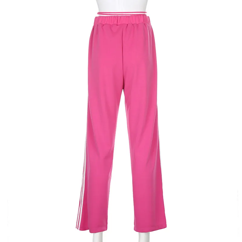 

Women's mid waist pants, striped street clothes with pockets, hip hop style, 1990s clothing, Y2K pants for women