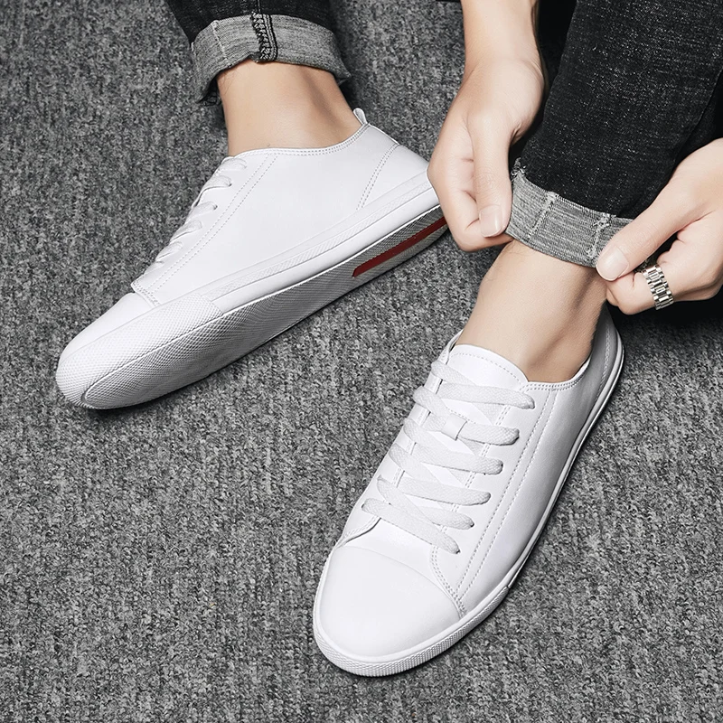 

New White Men Casual Shoes genuine Leather Flats Sneakers Lace Up fashion Male Comfortable Classic Style Walking Shoes