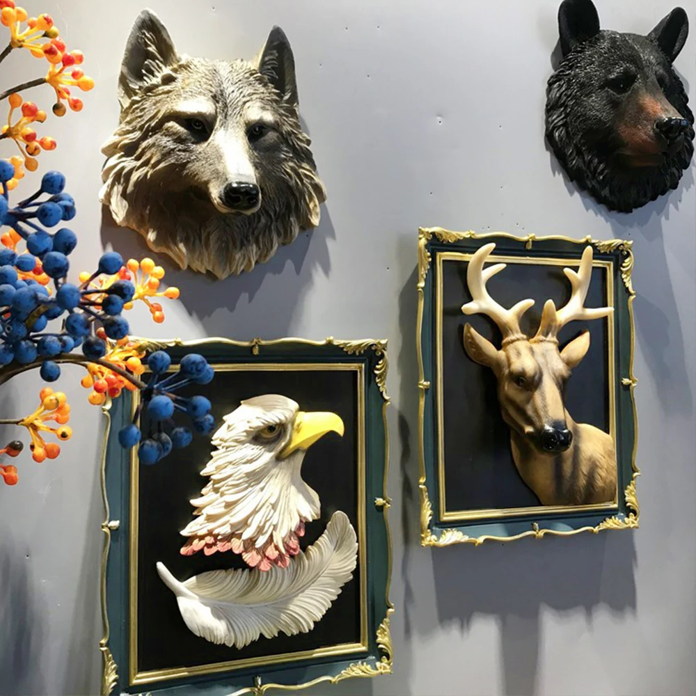 

Nordic Lion Head Wall Hanging ornaments American Resin Simulation Animal Head Mural Wall Decoration Bar Pendant Home Decor