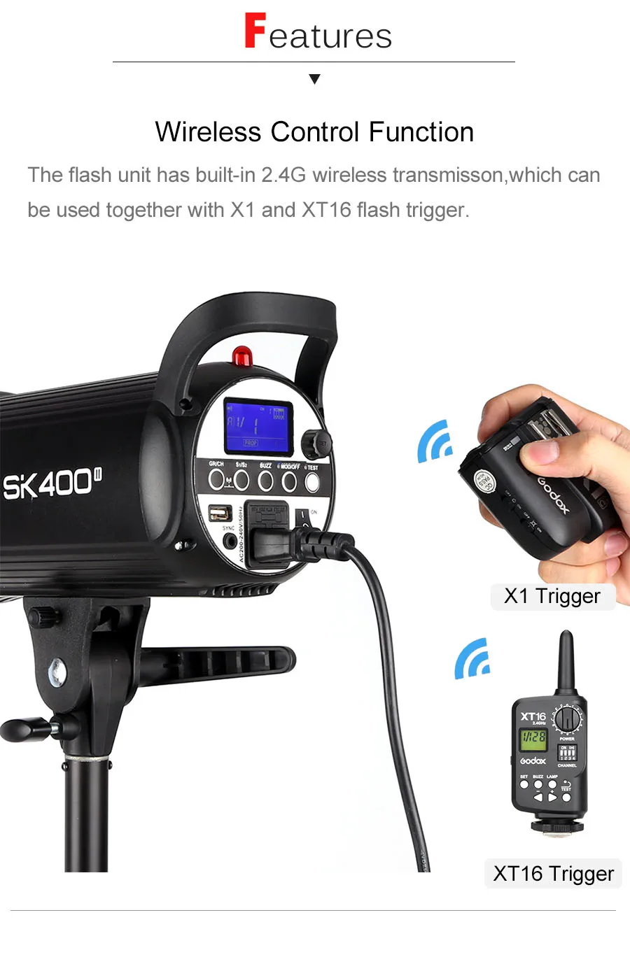 Профессиональная студийная стробоскопическая вспышка Godox SK400II 400Ws со встроенной беспроводной системой X 2,4G, обновление для креативной съемки SK400