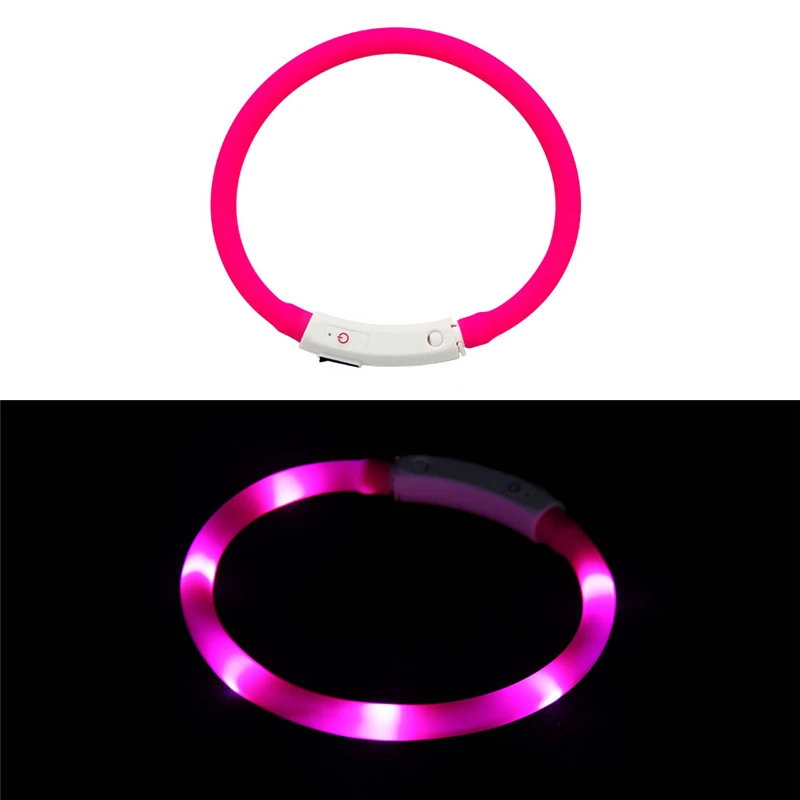 Pink A USB Перезаряжаемый светильник, ошейник для собак, светодиодный светильник для собак, светящийся ошейник для домашних животных с ночной зарядкой, ошейник для маленьких и средних больших собак - Цвет: Pink A