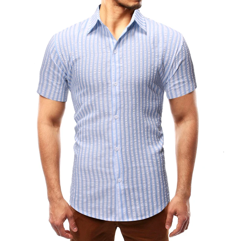 Новинка 2019 летняя модная облегающая повседневная мужская деловая рубашка в