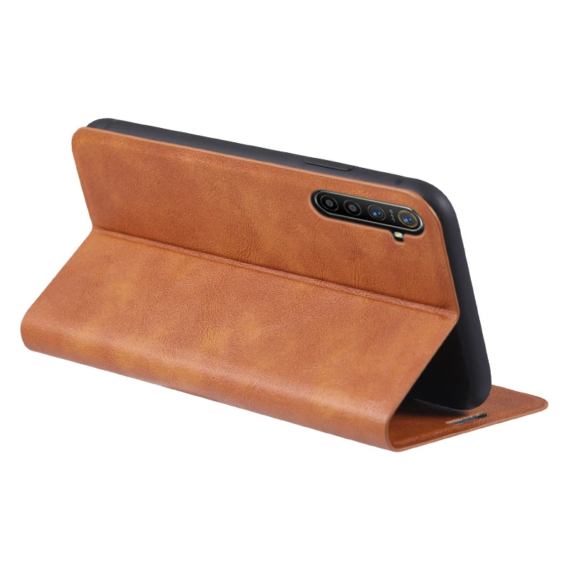 Роскошный кожаный чехол-книжка в стиле ретро с бумажником и подставкой для Realme XT
