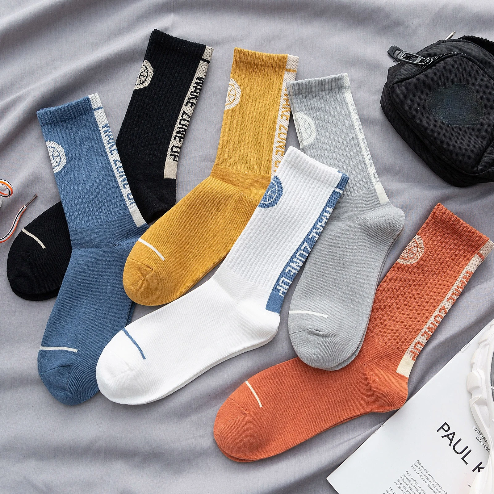 

Basketball Socks Men's INS popular logo Medium Cotton Summer Thin Stockings Men's Sports High Top Spring and Autumn Deodorant