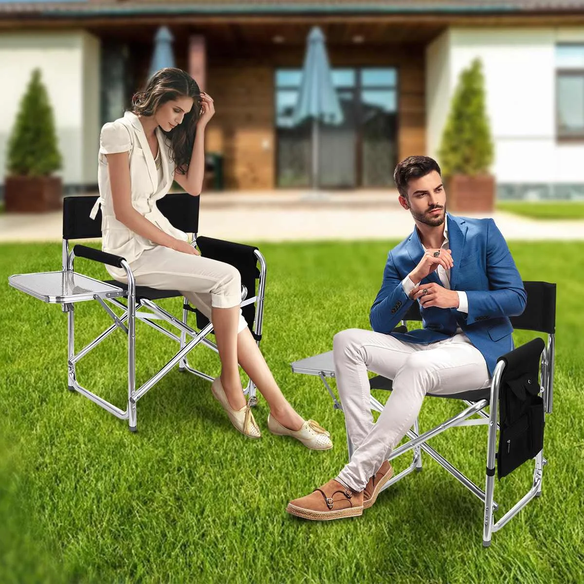 구매 접이식 휴대용 비치 의자 테이블 알루미늄 야외 캠핑 의자, 여행 실내 싱글 시트 사이드 스토리지 가방 감독 의자