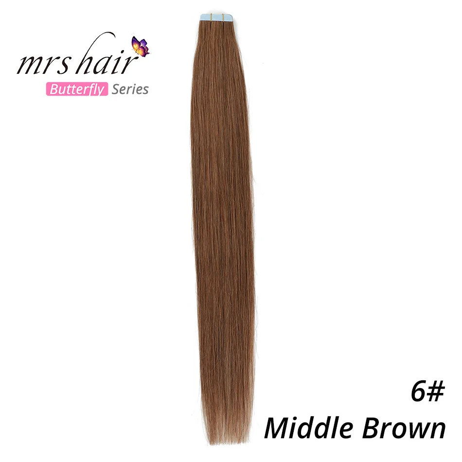 MRSHAIR 6# кожи уток человеческих волос прямой 20 штук ленты в расширение номера Волосы remy двухсторонней ленты для волос 1" 18" 2" 22" 24" - Цвет: #6