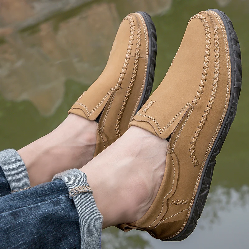 

Men Genuine Leather Loafers Retro Shoes slip on Elegant Shoe Simple Slip On Man Casual Comfort Flat Footwear moccasins
