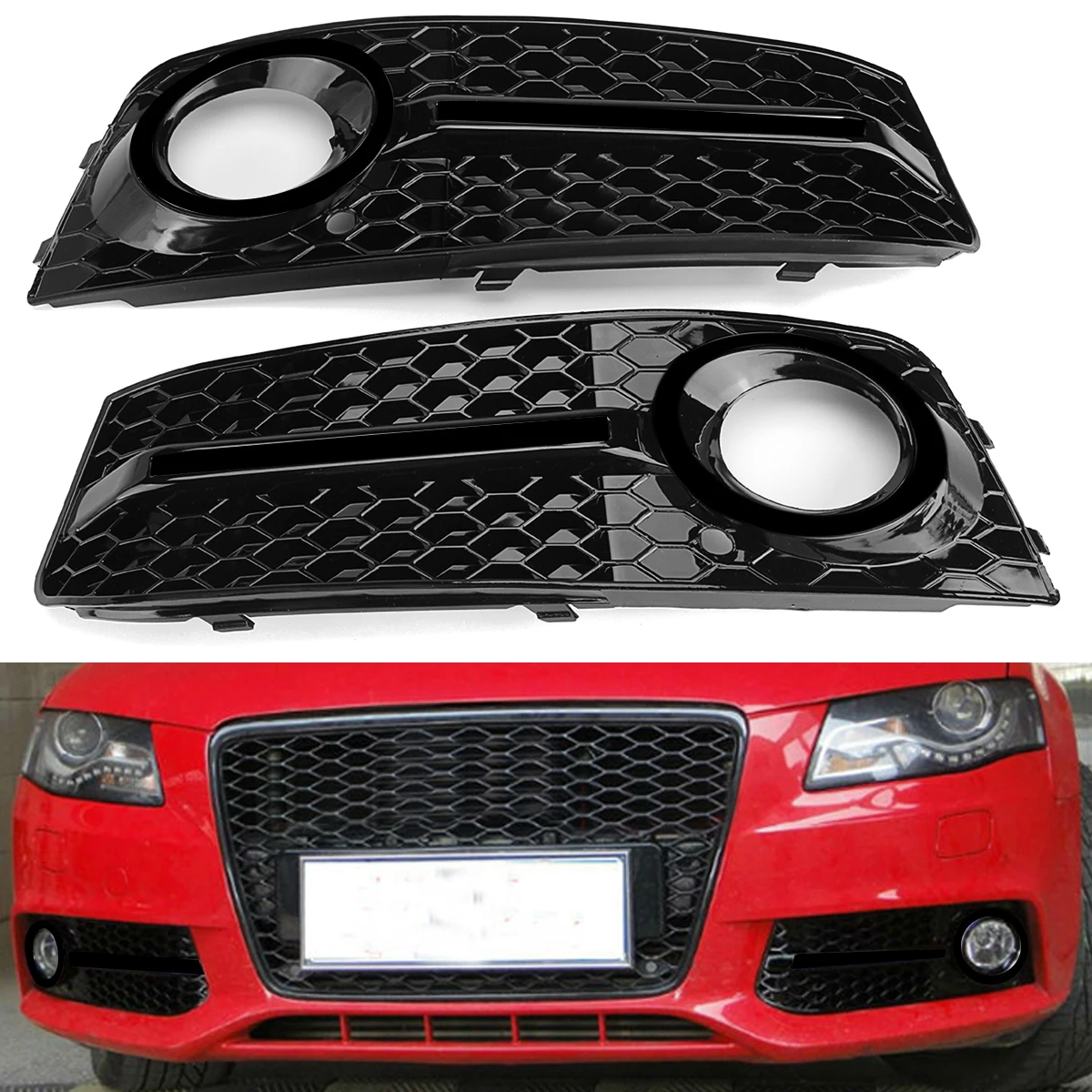 

Новый Левая + правая A4 B8 автомобильные передние противотуманные фары светильник решетка гриль крышка для Audi A4 B8 2009-2011 передний бампер автомобиля туман светильник лампа решетки
