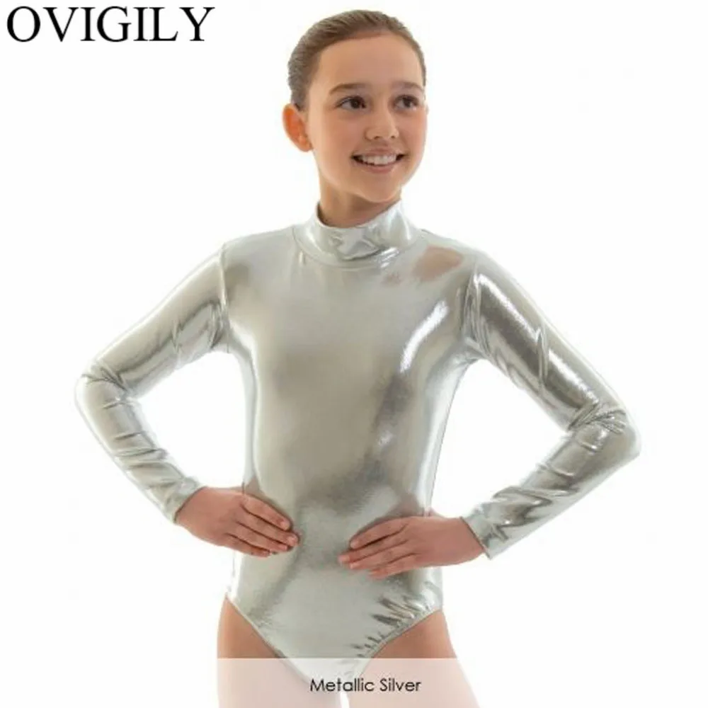 OVIGILY/блестящее боди с длинным рукавом для девочек детская водолазка