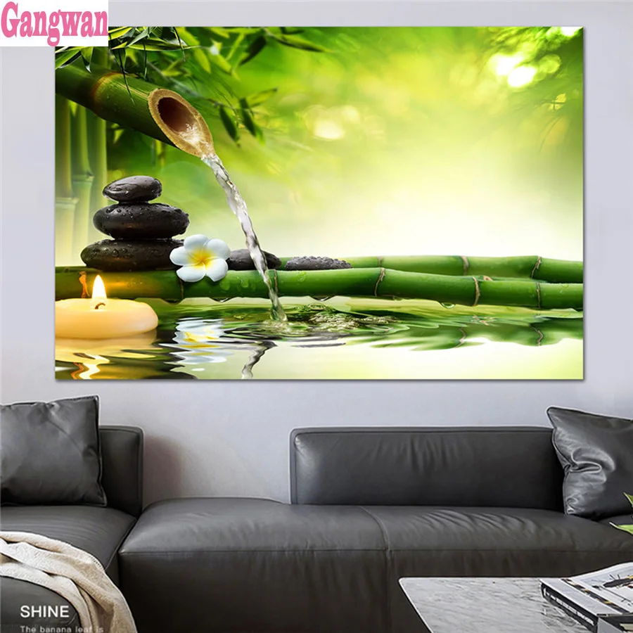 

5D алмазная картина DIY полностью квадратная, Бамбуковая свеча, камень zen, мозаика, алмазные стразы, вышивка крестиком, полный дисплей, Декор