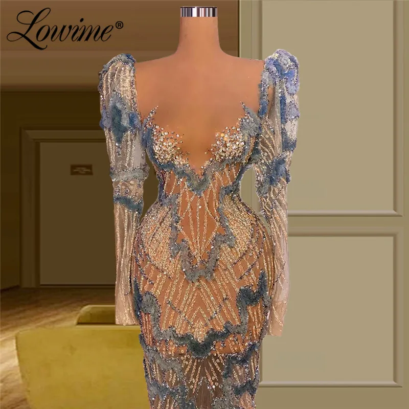 Lowime Crystals Long Sleeves Evening Gowns Aibye Dubai Arabic Party Dress 2021 Robe De Soiree Turkish Prom Dresses Evening Wear