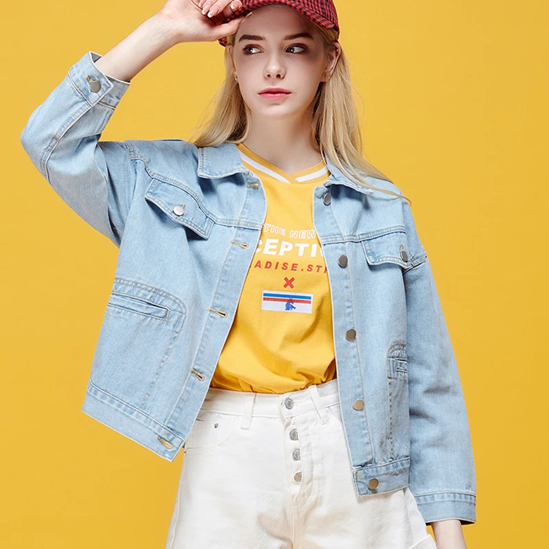 

HWLZLTZHT Women's Denim Jacket Blue Jeans Coat Lace Up Oversized Jackets Turn-down Collar Outwear Loose Jeans Coat
