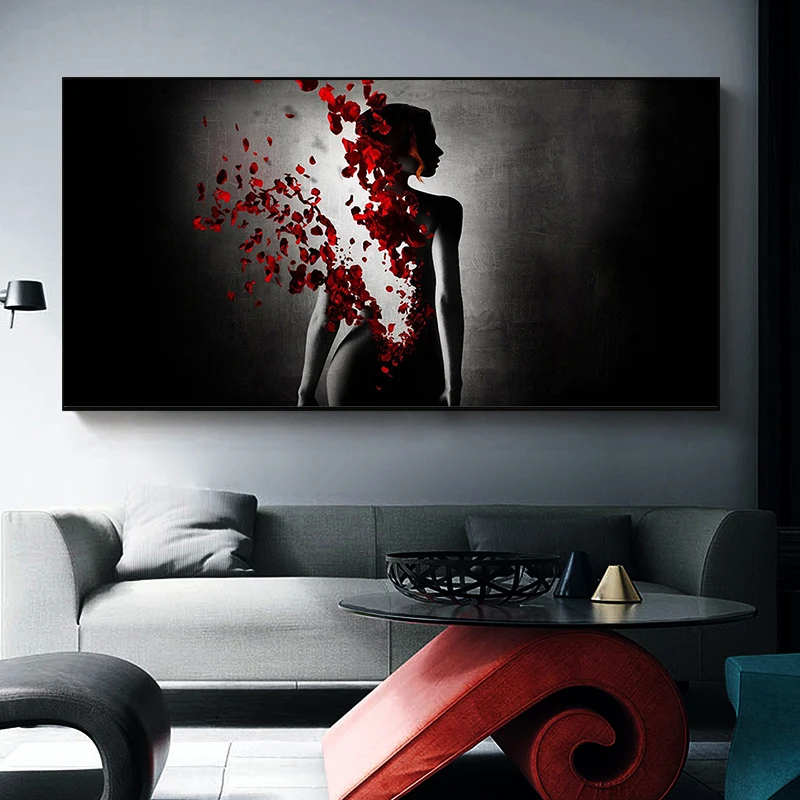 

Nude Woman Black and White Red Butterfly Canvas Painting Posters and Prints Wall Art Picture for Living Room Cuadros No Frame