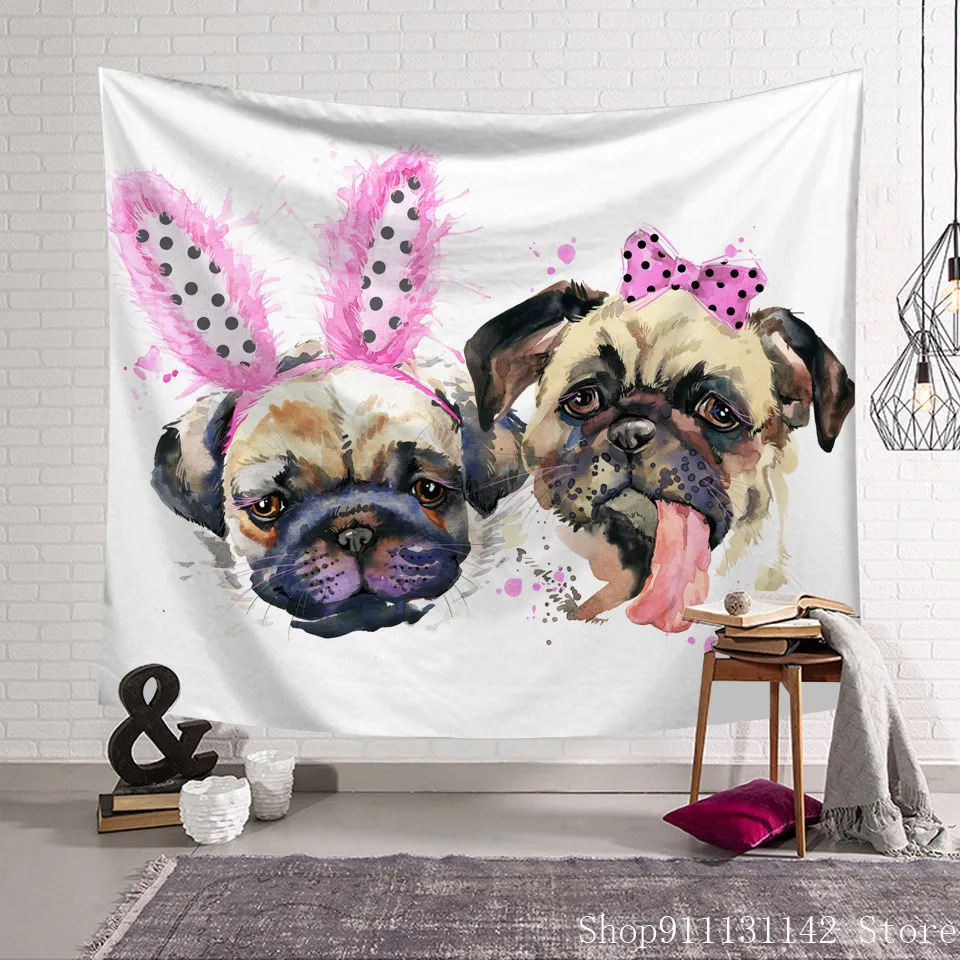 Милые розовые спецэффекты кошка и собака забавное мультяшное одеяло гобелен 3D