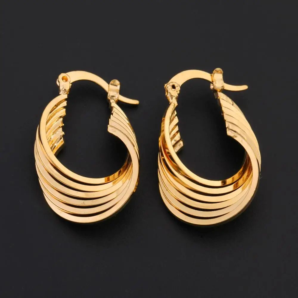 Серьги кольца женские из латуни и металла золотого цвета 24 к|Серьги-кольца| |